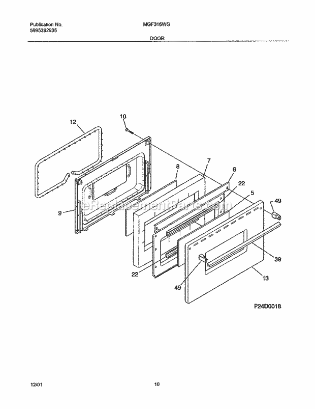 Frigidaire MGF316WGSJ Universal/Gas Range Door Diagram