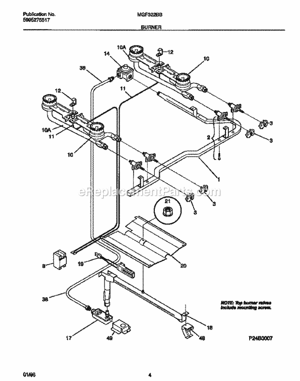 Frigidaire MGF322BBWD Frg(V2) / Gas Range Burner Diagram