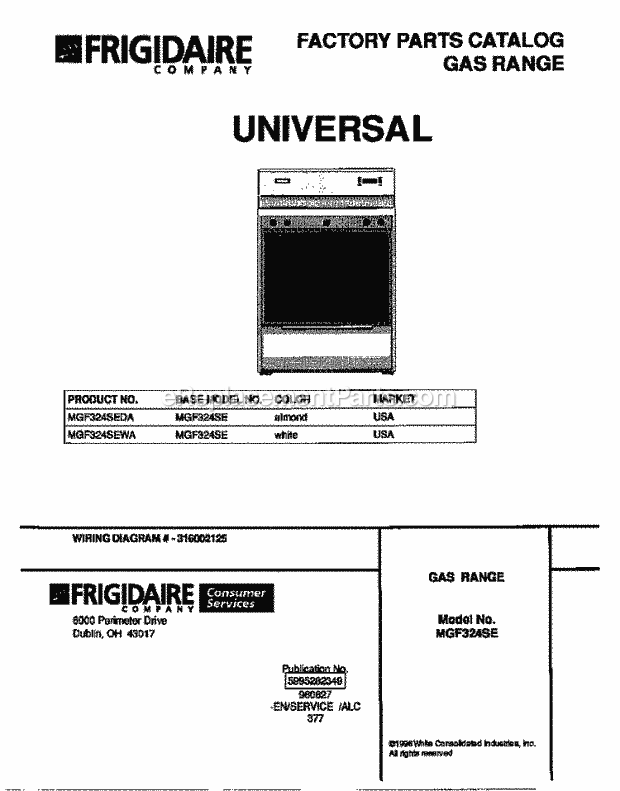 Frigidaire MGF324SEDA Frg(V1) / Gas Range Page D Diagram