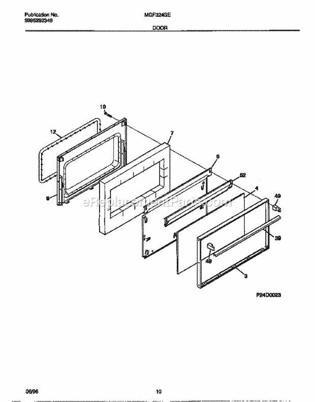 Frigidaire MGF324SEDA Frg(V1) / Gas Range Door Diagram