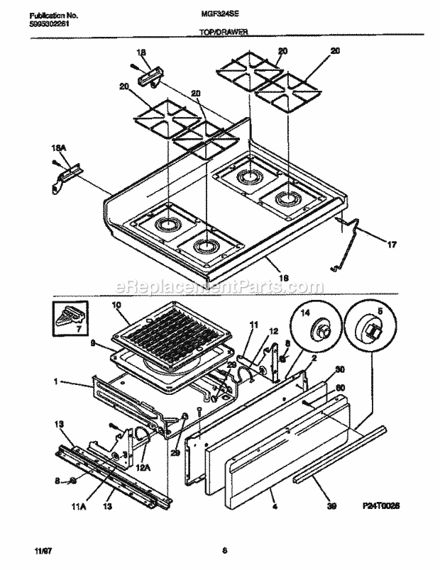 Frigidaire MGF324SEDD Frg(V1) / Gas Range Top / Drawer Diagram