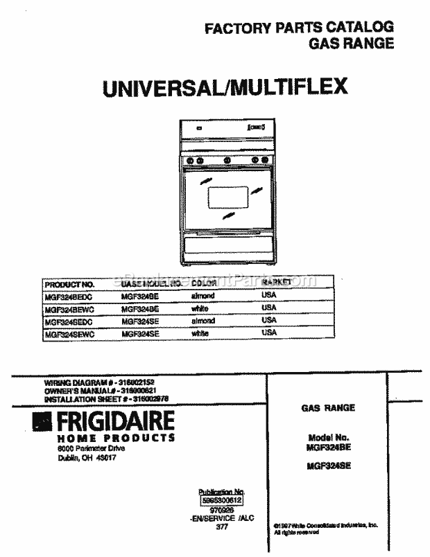 Frigidaire MGF324SEWC Frg(V4) / Gas Range Page D Diagram