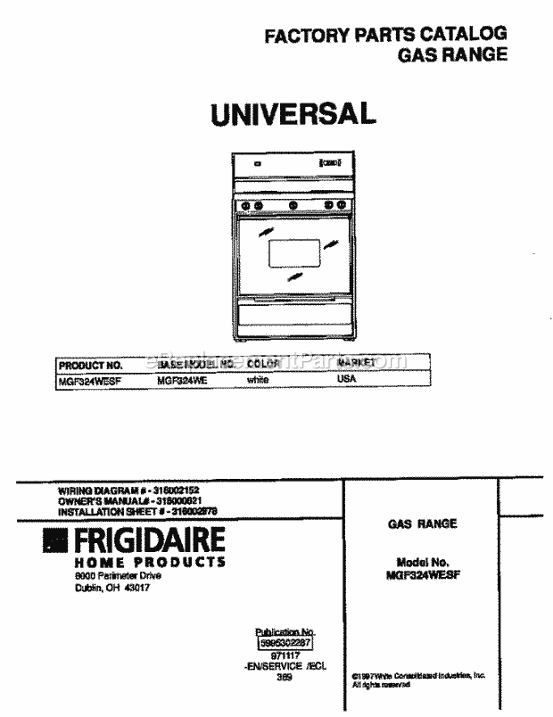 Frigidaire MGF324WESF Frg(V0) / Gas Range Page D Diagram