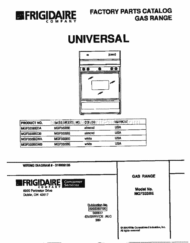 Frigidaire MGF333BEWB Frg(V4) / Gas Range Page D Diagram