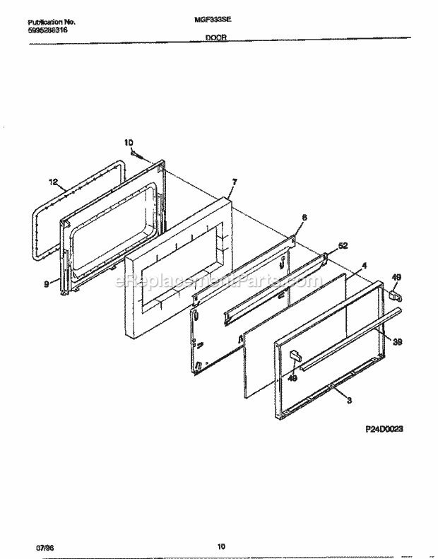 Frigidaire MGF333SEDC Frg(V1) / Gas Range Door Diagram