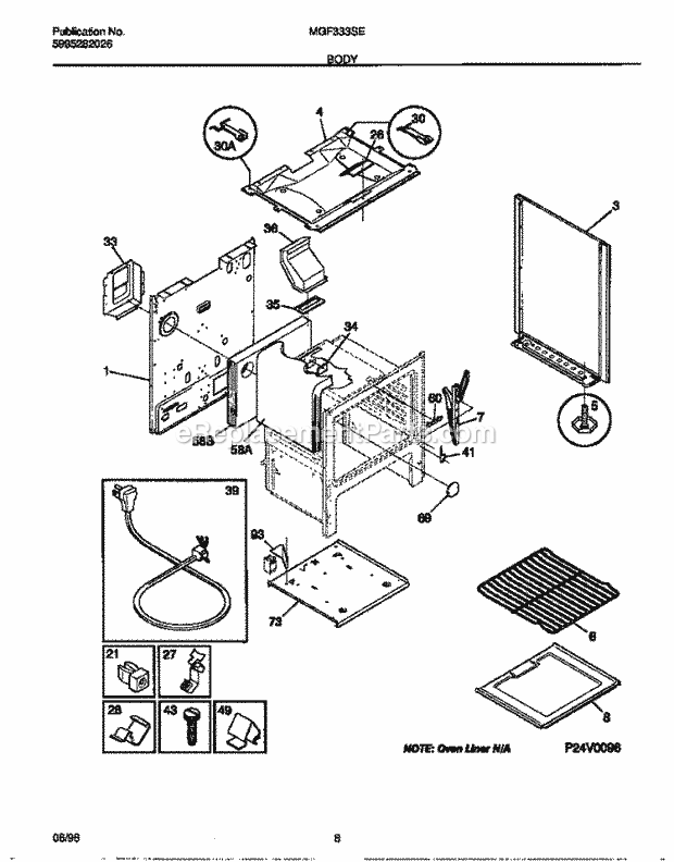 Frigidaire MGF333SEWB Frg(V4) / Gas Range Body Diagram