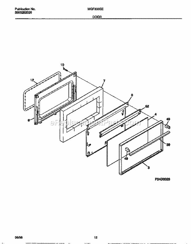 Frigidaire MGF333SEWB Frg(V4) / Gas Range Door Diagram