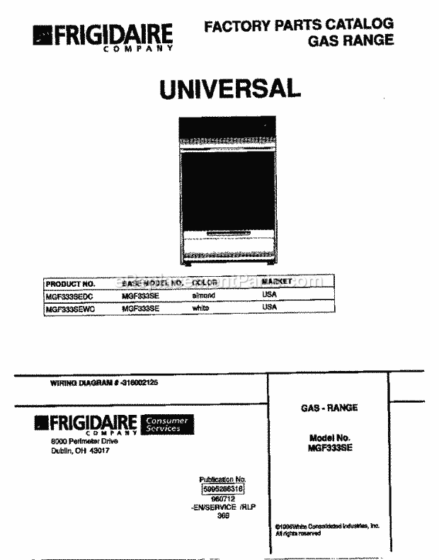 Frigidaire MGF333SEWC Frg(V2) / Gas Range Page D Diagram