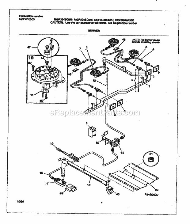 Frigidaire MGF334BGBB Frg(V1) / Gas Range Burner Diagram