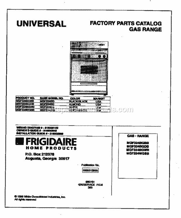 Frigidaire MGF334BGBB Frg(V1) / Gas Range Page D Diagram