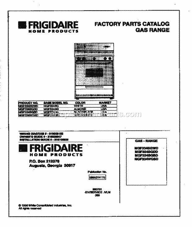 Frigidaire MGF334BGWD Frg(V3) / Gas Range Page D Diagram