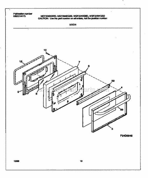 Frigidaire MGF334BGWD Frg(V3) / Gas Range Door Diagram