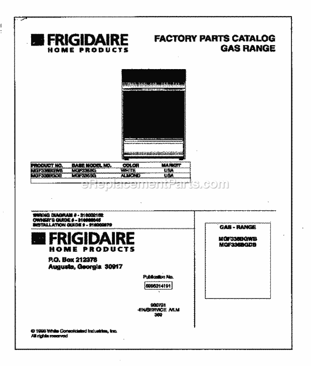 Frigidaire MGF336BGWB Freestanding, Gas Frigidaire-Gas Range Page D Diagram