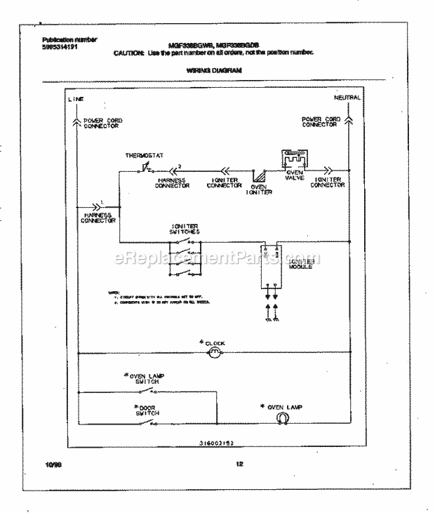 Frigidaire MGF336BGWB Freestanding, Gas Frigidaire-Gas Range Page G Diagram