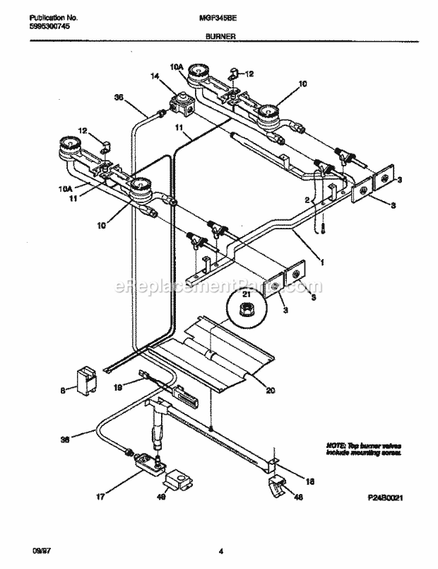 Frigidaire MGF345BEDC Frg(V1) / Gas Range Burner Diagram