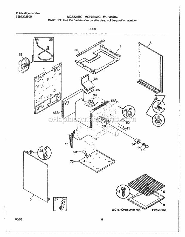 Frigidaire MGF345BGDB Freestanding, Gas Range Body Diagram