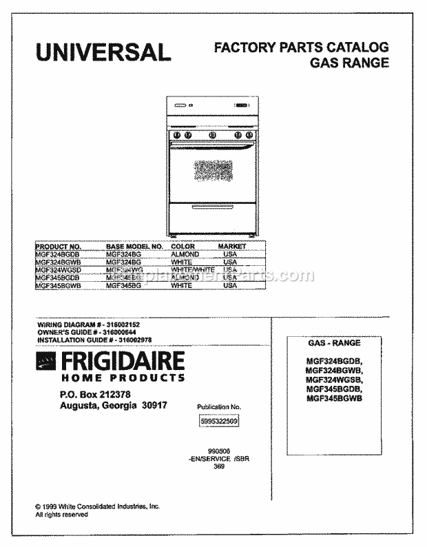 Frigidaire MGF345BGDB Freestanding, Gas Range Page D Diagram