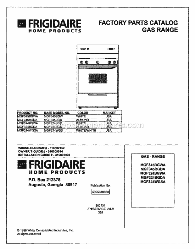 Frigidaire MGF345BGWA Frg(V5) / Gas Range Page D Diagram