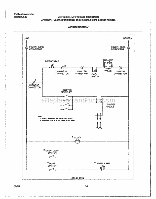 Frigidaire MGF345BGWE Freestanding, Gas Frigidaire/Gas Range Page G Diagram