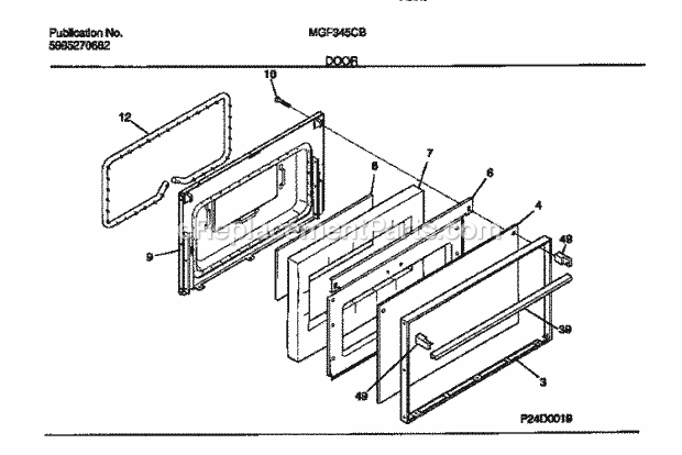 Frigidaire MGF345CBSC Frg(V0) / Gas Range Door Diagram