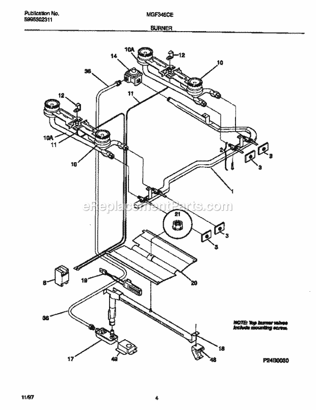 Frigidaire MGF345CESE Frg(V0) / Gas Range Burner Diagram