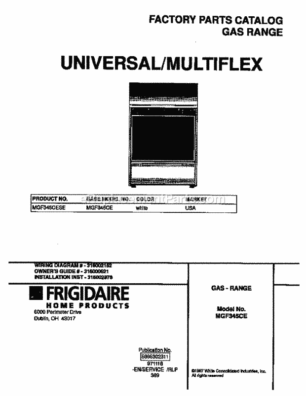 Frigidaire MGF345CESE Frg(V0) / Gas Range Page D Diagram