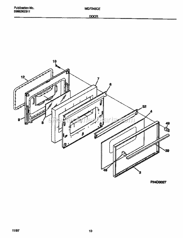 Frigidaire MGF345CESE Frg(V0) / Gas Range Door Diagram