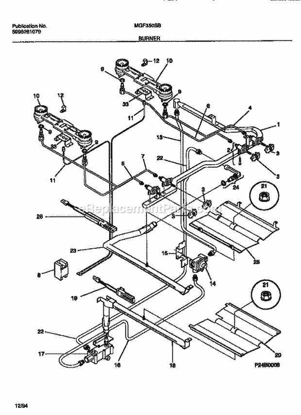 Frigidaire MGF350SBWA Wwh(V10) / Gas Range Burner Diagram