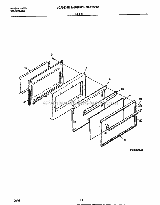 Frigidaire MGF352SEDA Frg(V4) / Gas Range Door Diagram