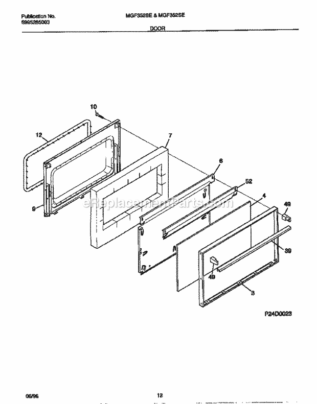 Frigidaire MGF352SEDB Frg(V3) / Gas Range Door Diagram