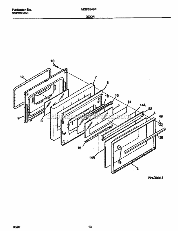 Frigidaire MGF354BFDA Frg(V1) / Gas Range Door Diagram