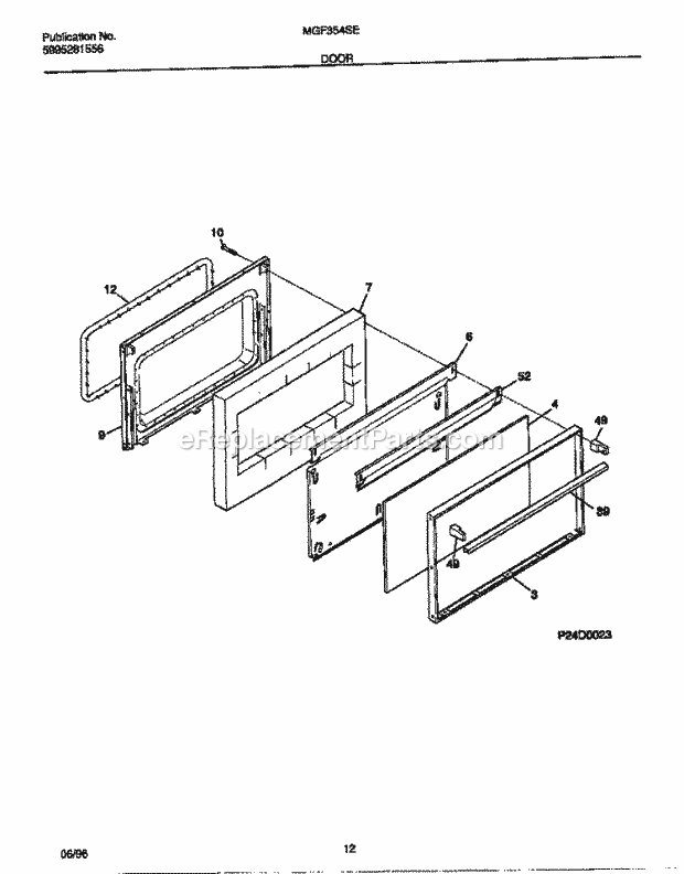 Frigidaire MGF354SEDB Frg(V2) / Gas Range Door Diagram