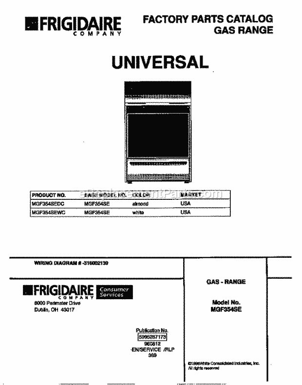 Frigidaire MGF354SEWC Frg(V2) / Gas Range Page D Diagram