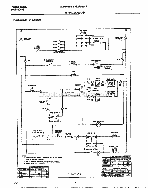 Frigidaire MGF355BEDE Frg(V1) / Gas Range Page G Diagram
