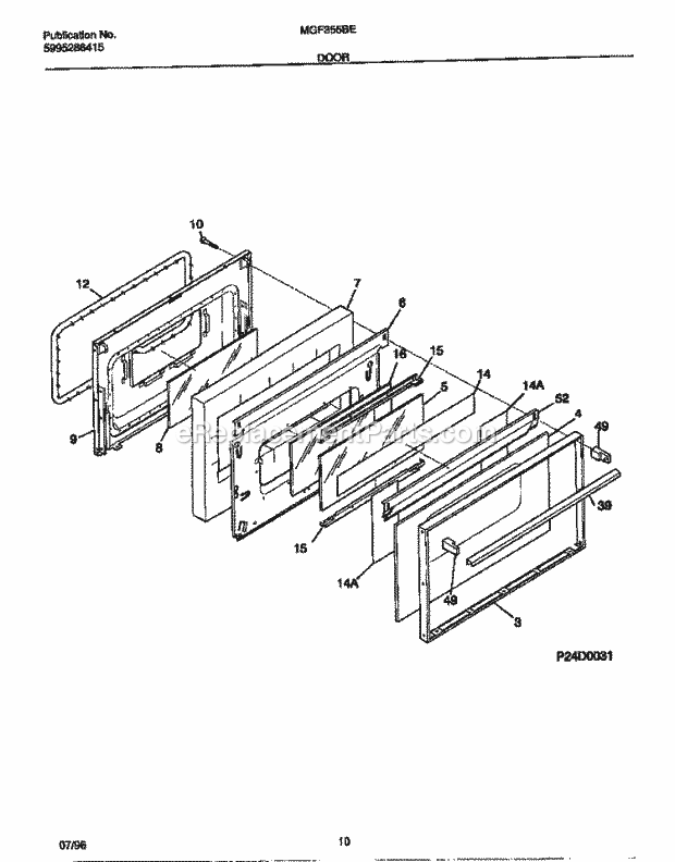 Frigidaire MGF355BEWD Frg(V2) / Gas Range Door Diagram