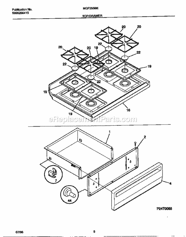 Frigidaire MGF355BEWD Frg(V2) / Gas Range Top / Drawer Diagram