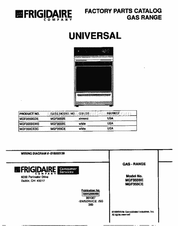 Frigidaire MGF355BEWE Frg(V2) / Gas Range Page D Diagram