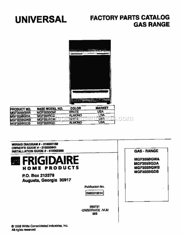 Frigidaire MGF355BGDB Kel(V10) / Gas Range Page D Diagram