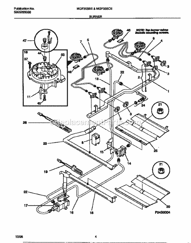 Frigidaire MGF355CESC Frg(V3) / Gas Range Burner Diagram