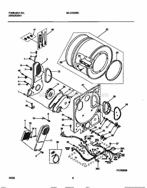 Frigidaire MLCE52RCS0 Tap(V1) / Laundry Center Dryer - Cabinet, Drum, Heater Diagram