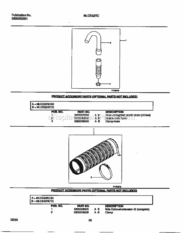 Frigidaire MLCE52RCS0 Tap(V1) / Laundry Center Hose, Exhaust Extension Diagram