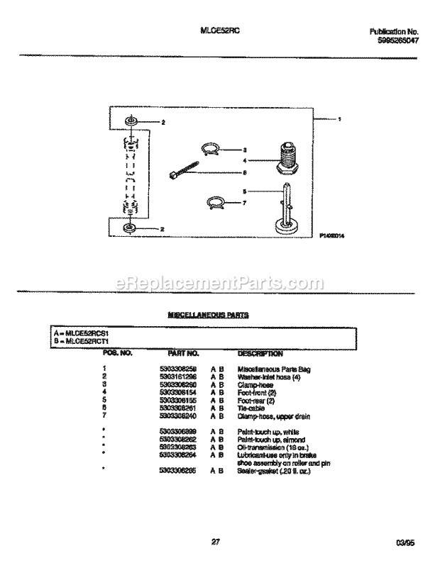 Frigidaire MLCE52RCS1 Laundry Center Miscellaneous Parts Diagram