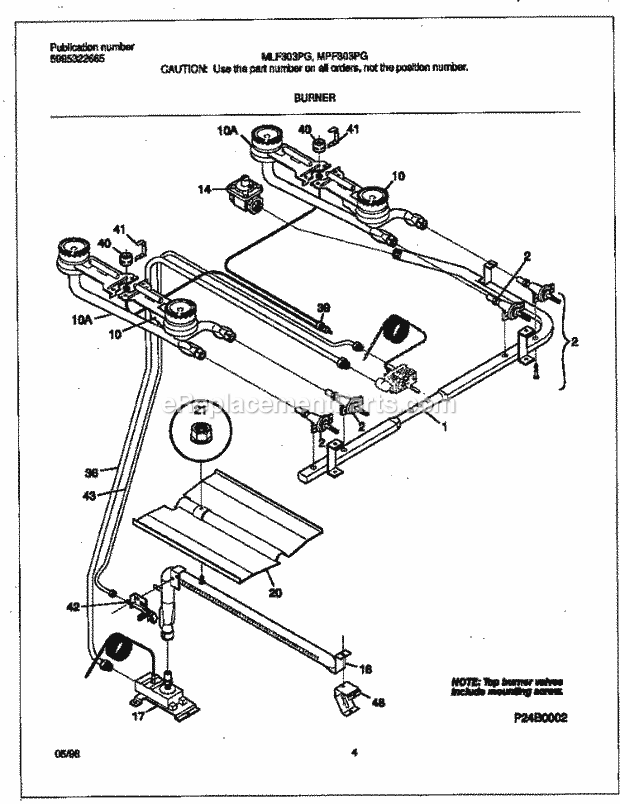 Frigidaire MLF303PGDC Freestanding, Gas Frigidaire/Gas Range Burner Diagram