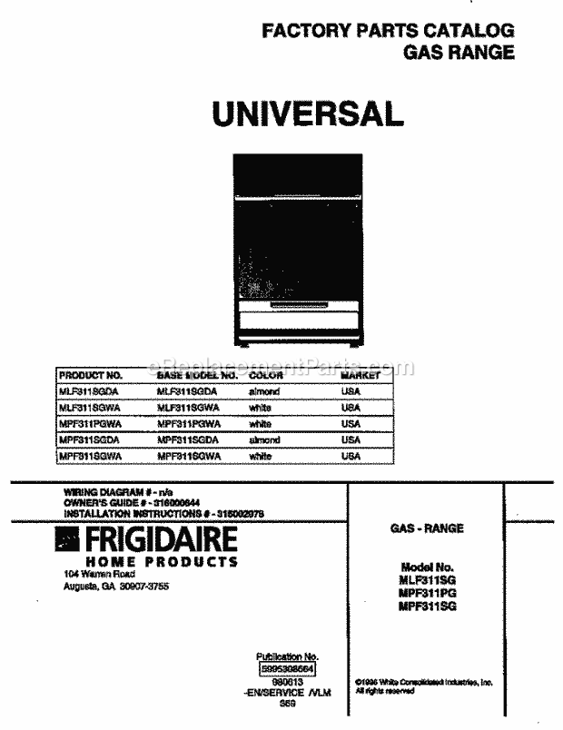 Frigidaire MLF311SGDA Frg(V1) / Gas Range Page D Diagram