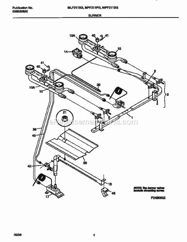 Frigidaire MLF311SGWA Frg(V2) / Gas Range Burner Diagram