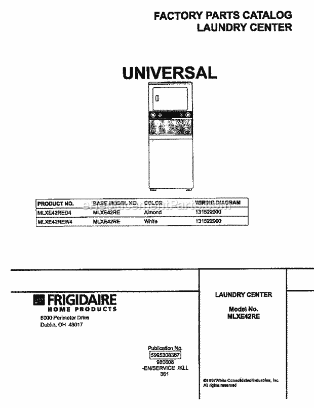 Frigidaire MLXE42RED4 Frg(V1) / Laundry Center Page B Diagram