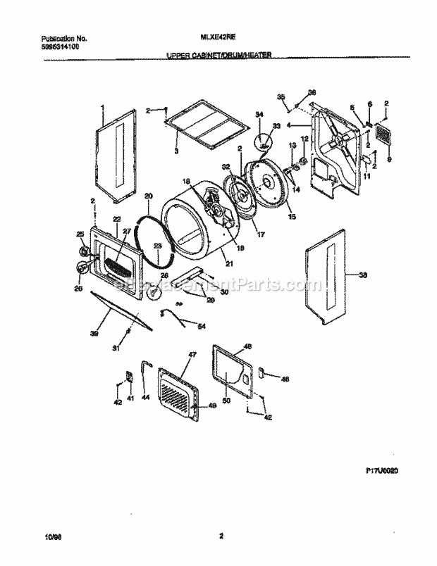 Frigidaire MLXE42RED5 Frg(V1) / Laundry Center P17u0020 Dry Cab, Drm, Htr Diagram