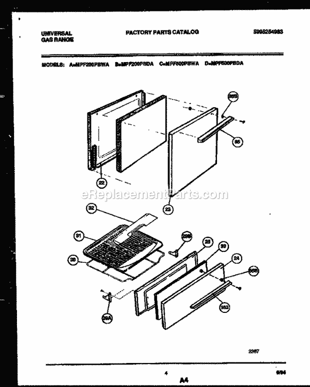 Frigidaire MPF200PBDA Frg(V2) / Gas Range Door and Broiler Drawer Parts Diagram