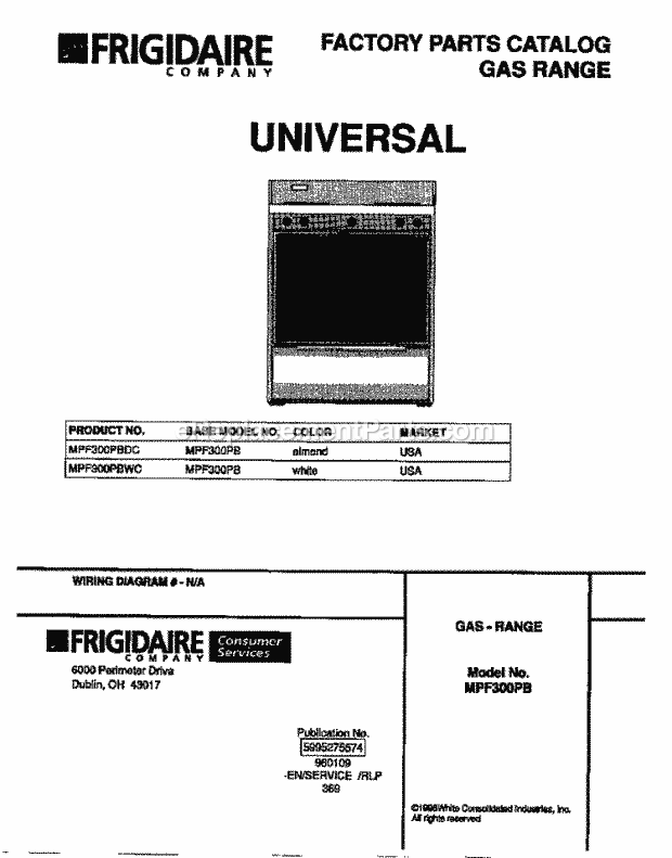 Frigidaire MPF300PBDC Frg(V1) / Gas Range Page D Diagram