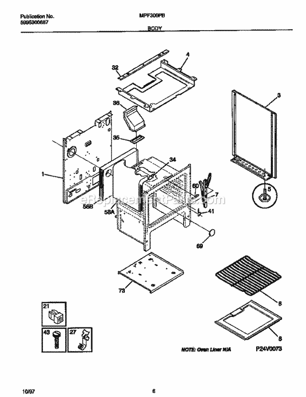 Frigidaire MPF300PBDE Frg(V1) / Gas Range Body Diagram